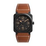 Bell & Ross BR 03 Heritage 41mm, Black Dial, Automatic Movement, Black Ceramic Case, Brown Calfskin Strap Watch BR03A-HER-CE/SCA. Image one