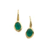 Juvi Yellow Gold Amble Pebble Green Tourmaline Hook Earrings. Image one