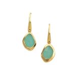Juvi Yellow Gold Amble Pebble Aqua Chalcedony Hook Earrings. Image one