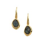 Juvi Yellow Gold Amble Pebble Labradorite Hook Earrings. Image one