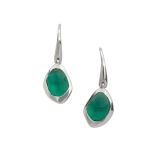 Juvi Silver Amble Pebble Green Tourmaline Hook Earrings. Image one