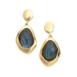 Juvi Yellow Gold Amble Large Stepping Stone Labradorite Earrings. Image one