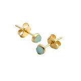 Juvi Yellow Gold Stepping Stone Aqua Chalcedony Stud Earrings. Image one