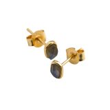 Juvi Yellow Gold Stepping Stone Labradorite Stud Earrings. Image one