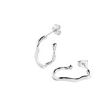 Juvi Silver Ripple Drop Hoop Earrings. Image one