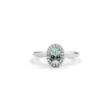 18k White Gold Aquamarine & Diamond Halo Ring