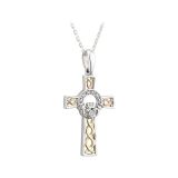 10k Gold & Silver Diamond Claddagh Cross Necklace