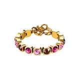 Dyrberg/Kern Conian Gold Toned Stainless Steel Wine Pink Crystal Bracelet