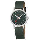 Mondaine Classic 36mm Green Dial Quartz Movement Textile Bracelet Watch
