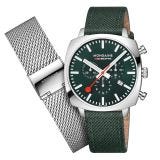 Mondaine Grand Cushion Set 41mm White Dial Green Steel Bracelet Watch MSL41460LFSE