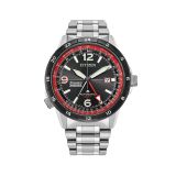 Photo of the Citizen Red Arrows Limited Edition Promaster GMT 45mm watch NB6048-53E, featuring a sleek black dial, automatic movement, and durable stainless steel case, designed for aviation enthusiasts and explorers.