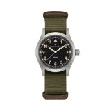 Photo of the Hamilton Khaki Field 38mm, Black Dial, Quartz Movement, Stainless Steel Case, Green NATO Strap Watch H69401930