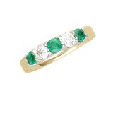 18k Emerald and Diamond Five Stone Ring