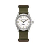 Photo of the Hamilton Khaki Field 38mm, White Dial, Quartz Movement, Stainless Steel Case, Green NATO Strap Watch H69401910