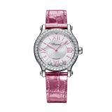 Photo of the Chopard Happy Sport 33mm Silver Dial Automatic Stainless Steel Pink Leather Strap Diamond & Tourmaline Watch 278608-3008