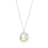 Sterling Silver Sun and Moon Mother Of Pearl Cubic Zirconia Two Tone Pendant Necklace