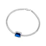 Sterling Silver Cubic Zirconia Blue Cushion Cut Center Stone Tennis Bracelet