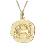 9k Yellow 16mm Zodiac Capricorn Gold Pendant Necklace