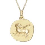 9k Yellow 16mm Zodiac Aries Gold Pendant Necklace
