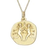 9k Yellow 16mm Zodiac Gemini Gold Pendant Necklace