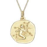 9k Yellow 16mm Zodiac Virgo Gold Pendant Necklace