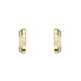 Photo of the Chopard Ice Cube 18k Yellow Gold Diamond Hoop Earrings (837008-0001) with a geometric design and sparkling diamonds