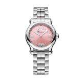 Photo of the Chopard Happy Sport 30mm Pink Dial Quartz Stainless Steel Diamond Watch 278590-3012, a sophisticated luxury timepiece with a pink dial and diamond accents
