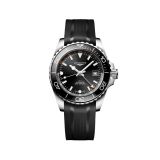 Hydroconquest GMT 41mm, Sunray Black Dial, Automatic Movement, Stainless Steel Case, Black Rubber Strap Watch