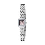 Gucci G-Frame 14x18mm Pink Dial Quartz Stainless Steel Bracelet Watch (YA128539) featuring a delicate pink dial and sleek stainless steel bracelet