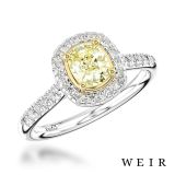 Platinum 0.61ct Fancy Yellow VVS1  Cushion cut Diamond Engagement Ring