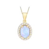 9k Yellow Gold Opal Halo Pendant