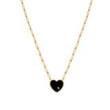 9k Collier Solitaire Coeur Onyx Or Jaune Necklace