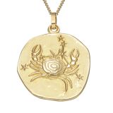 9k Yellow 20mm Zodiac Cancer Gold Pendant Necklace