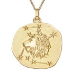 9k Yellow 20mm Zodiac Leo Gold Pendant Necklace