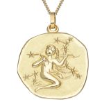 9k Yellow 20mm Zodiac Virgo Gold Pendant Necklace