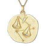 9k Yellow 20mm Zodiac Libra Gold Pendant Necklace