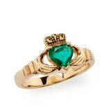 14K Yellow Gold  Heart Shape Emerald 0.55ct Ring -  Size 6