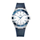 Omega Constellation 41mm White Dial Blue Automatic Leather Bracelet Watch