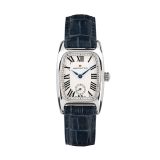 Photo of the Hamilton American Classic Boulton Small Second 24x27mm White Dial Quartz Watch H13321611, featuring a vintage-inspired tonneau case, crisp white dial with small seconds sub-dial, and a sleek navy leather strap.