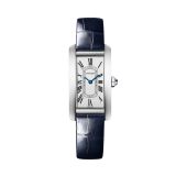 Cartier Tank Américaine 35.4x19.4mm Silvered Dial Quartz Stainless Steel Case Navy Leather Bracelet Watch AWAT-cart-ccal-01604532