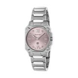 Gucci G-Flat 24mm Pink Dial Diamond Dots Quartz Stainless Steel Bracelet Watch (YA166501) with a pink dial adorned with diamond dot markers and a stainless steel bracelet