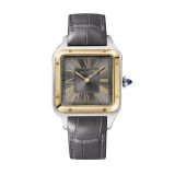 Cartier Santos-Dumont 43.5x31.4mm Grey Dial Quartz Movement 18k Yellow Gold & Stainless Steel Case Grey Leather Bracelet Watch W2SA0028