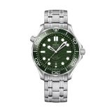 Photo of the Omega Seamaster Diver 300M 42mm watch (210.30.42.20.10.001) with a green ceramic dial, automatic movement, and a stainless steel bracelet