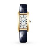 Cartier Tank Américaine 35.4x19.4mm Silvered Dial Quartz Movement 18k Yellow Gold Case Black Leather Bracelet Watch WGTA0299