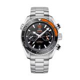 Photo of the Omega Seamaster Planet Ocean 600M 45.5mm watch (215.30.46.51.01.002) with a black ceramic dial, self-winding movement, and a stainless steel bracelet, designed for deep-sea exploration
