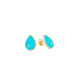 Yvonne Léon  9K Yellow Gold Paire de Puces Poire Turquoise or Jaune Pair Earrings