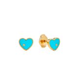 Yvonne Léon  9K Yellow Gold Paire de Puces Baby Coeur Turquoise or Jaune Earrings