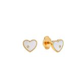 Yvonne Léon 9K Yellow Gold Paire de Puces Baby Coeur Nacre or Jaune Earrings