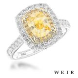 Platinum 1.25ct Fancy Yellow IF  Cushion cut Diamond Engagement Ring