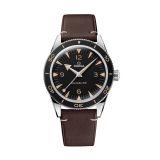 Photo of the Omega Seamaster 300 41mm watch (234.32.41.21.01.001) with a black dial, automatic movement, stainless steel case, and leather strap